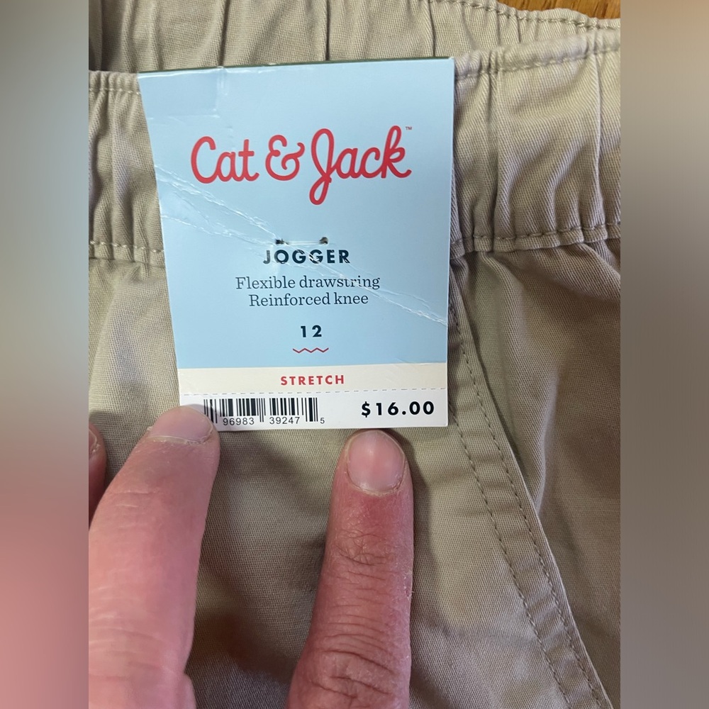 Cat & Jack Kids Beige Jogger Pants‎ with reinforce knee NWT  size 12 - Picture 4 of 9